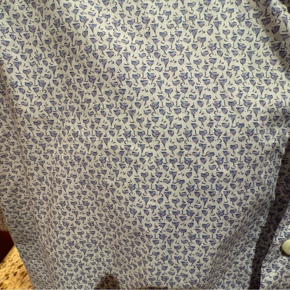 Peter Millar men’s short sleeve shirt. Sharp purple/blue cocktail pattern. Large - Picture 3 of 7